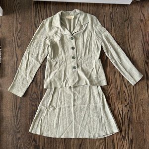 Claudie Pierlot Vintage 90s Sage Green Gingham Blazer + Mini Skirt Suit Set